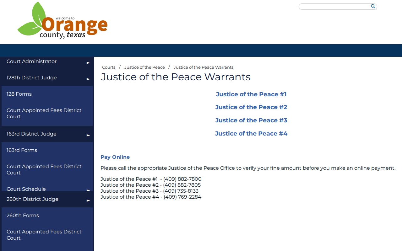 Orange County warrant records route through four separate JP courts