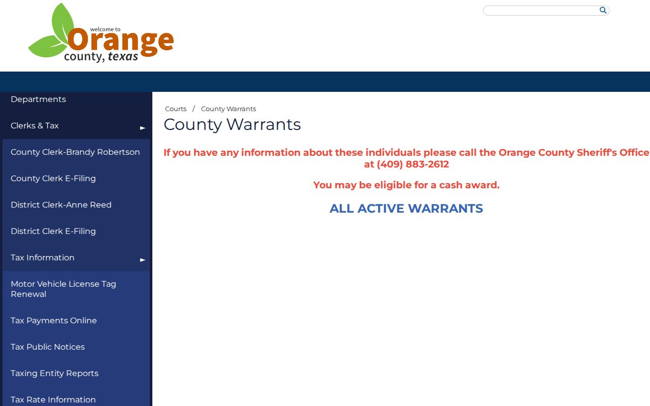 Orange County warrant records hub and active-list link