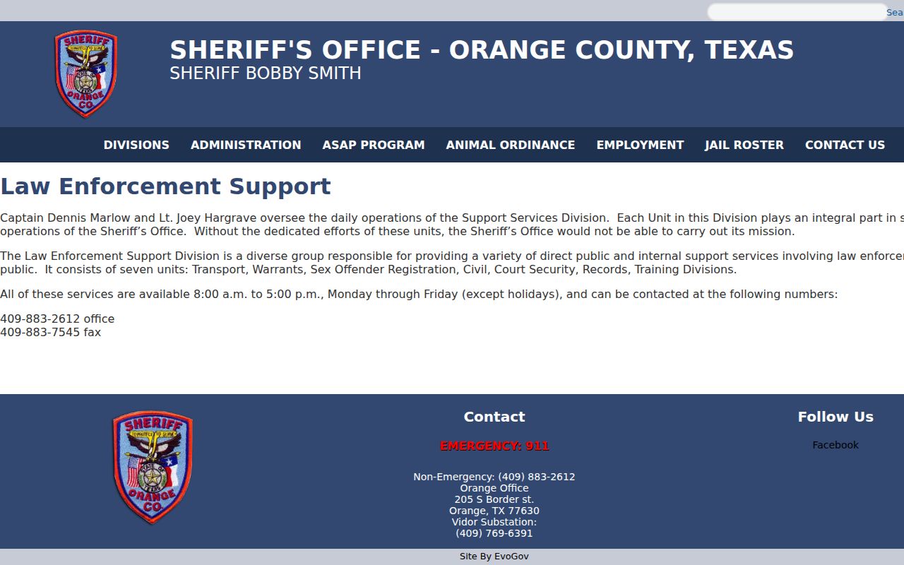 Orange County active warrant records and sheriff support units